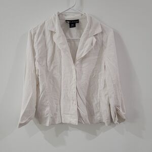 Rl Richard Womens Linen Button Up Top Size 10 P White Office Career Wear